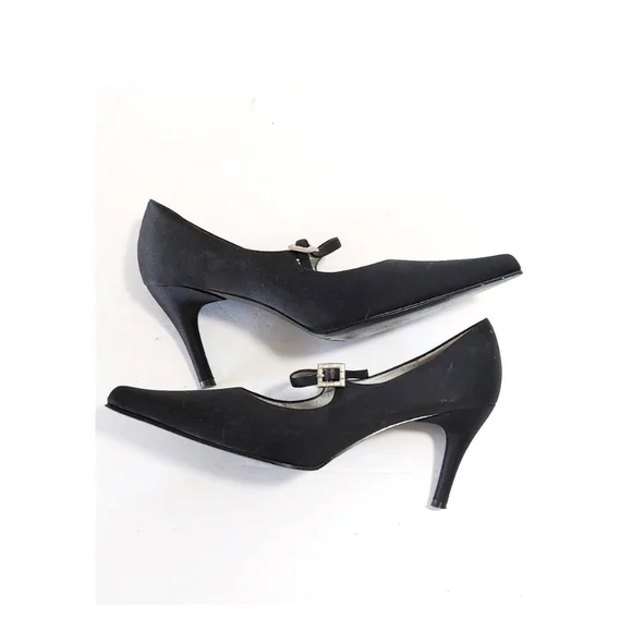 Womens Vintage Black Crystal Accent Strap Faux Suede High Heel Shoe Size 9M - Picture 5 of 8